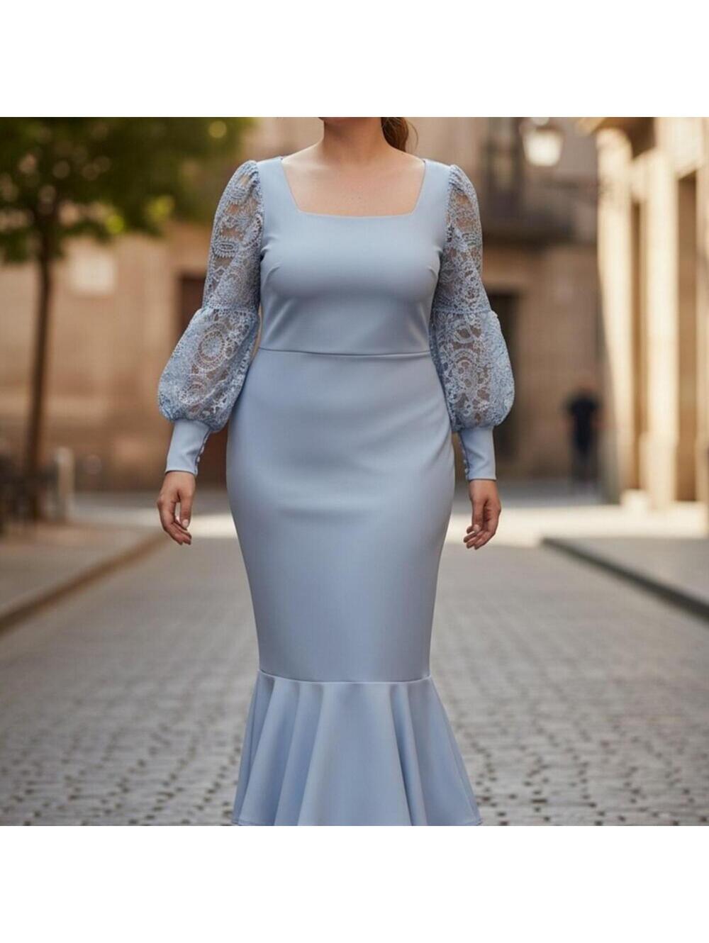SHEIN Light Blue Lace Sleeve Mermaid Dress Size Large